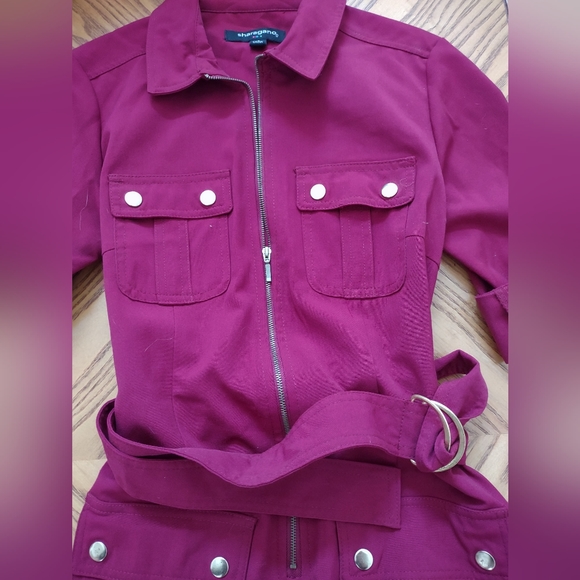 Sharagano Burgundy button zipper tie dress - Picture 5 of 8